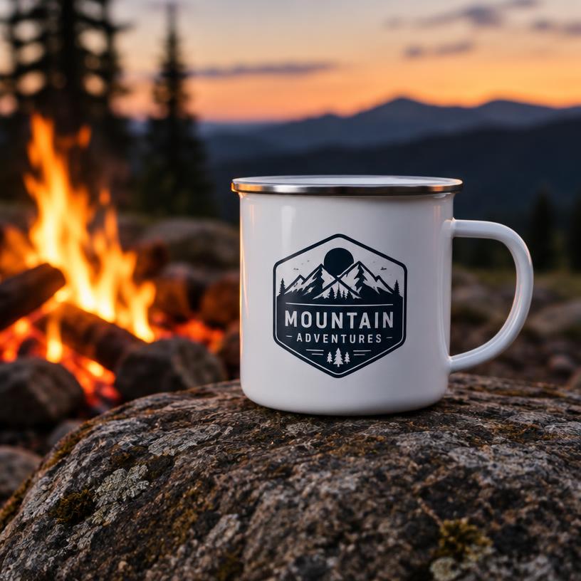 Camp mug by the fire